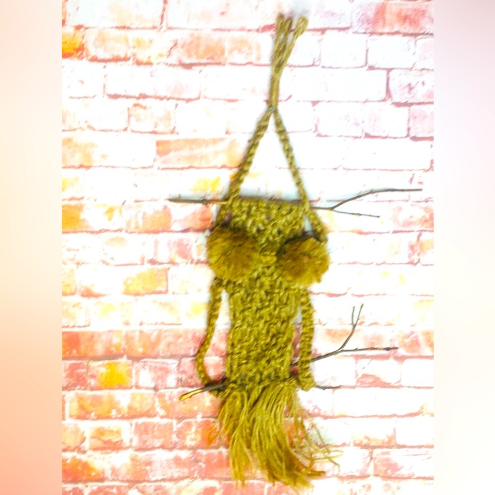 Vintage 70s Handmade Owl Macramé Wall Hanging